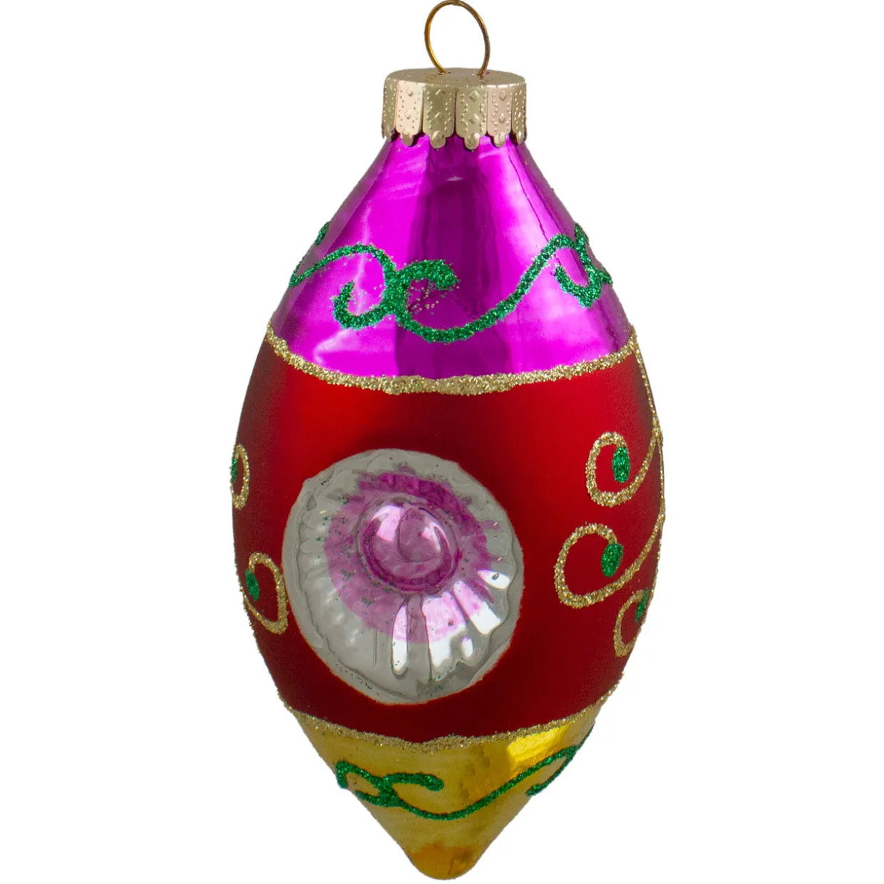 3ct Multi Color with Retro Reflectors Glass Finial Christmas Ornament Set 4.25" (100mm)