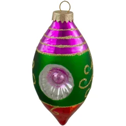 3ct Multi Color with Retro Reflectors Glass Finial Christmas Ornament Set 4.25