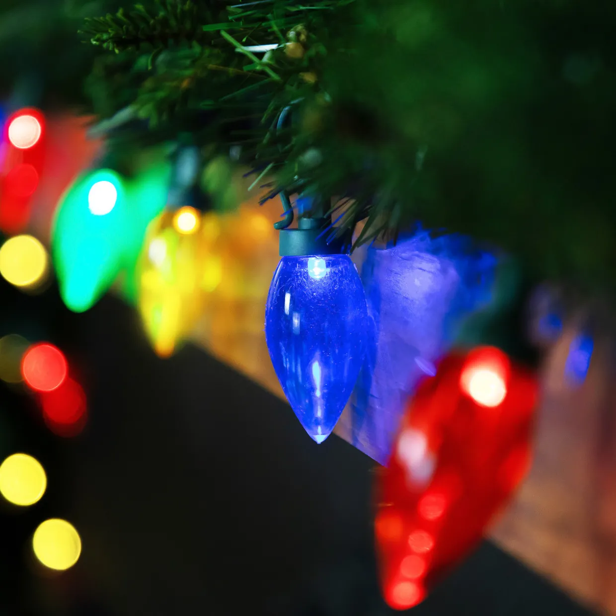 25ct Multi-Color LED C9 Christmas Lights, 16ft Green Wire