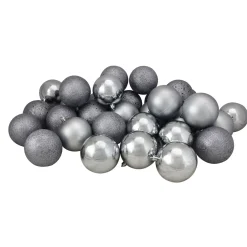 32ct Pewter Gray Shatterproof 4-Finish Christmas Ball Ornaments 3.25" (80mm)