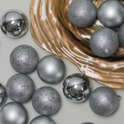 32ct Pewter Gray Shatterproof 4-Finish Christmas Ball Ornaments 3.25" (80mm)