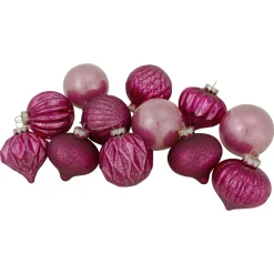 12ct Pink Mercury Glass Style Glass Christmas Ornament Set 3"