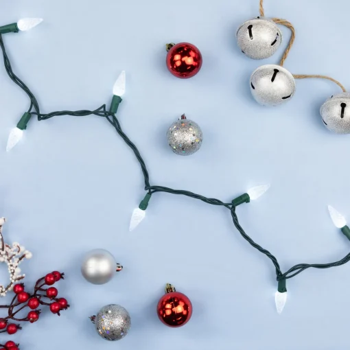 70ct Pure White Faceted LED C6 Christmas Light Set - 23ft Green Wire