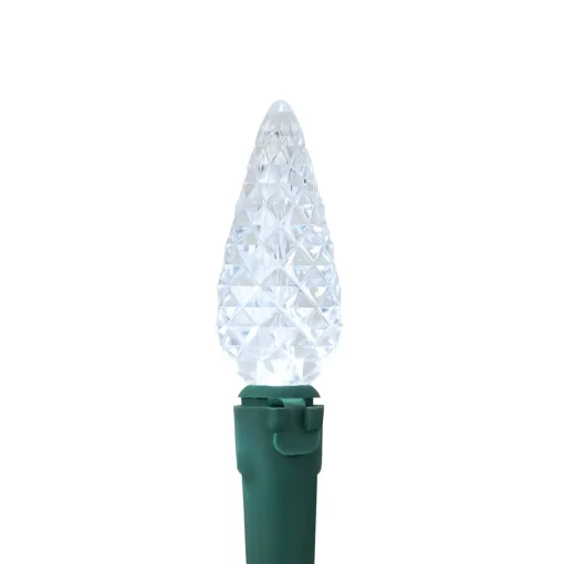 70ct Pure White Faceted LED C6 Christmas Light Set - 23ft Green Wire