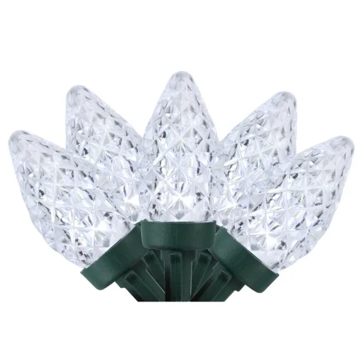 100ct Pure White LED Faceted C7 Christmas Lights, 66ft Green Wire