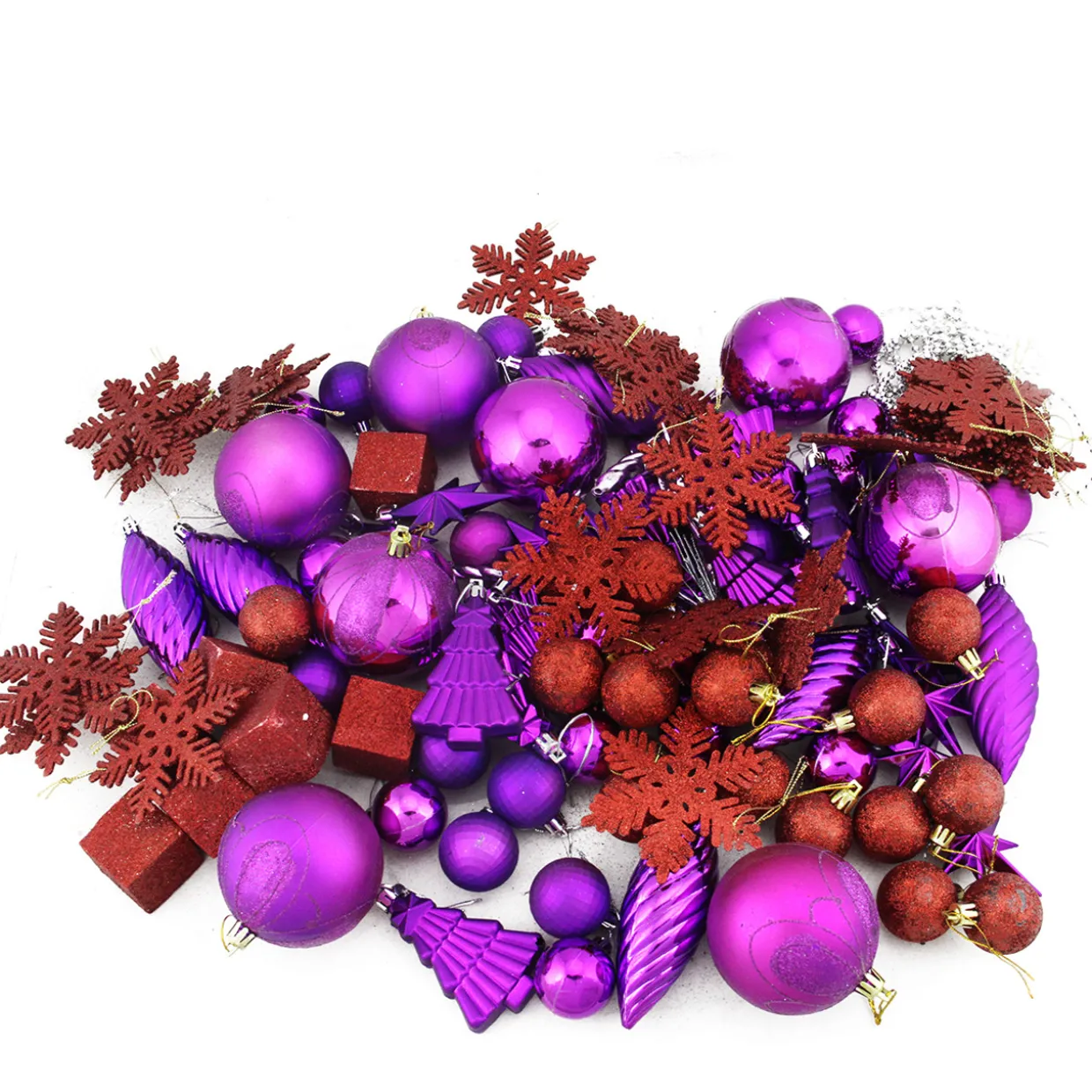 125ct Purple and Red Shatterproof 3-Finish Christmas Ornaments 5.5" (139.7mm)
