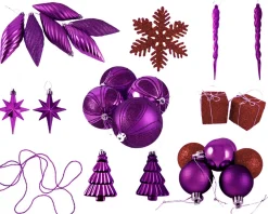 125ct Purple and Red Shatterproof 3-Finish Christmas Ornaments 5.5" (139.7mm)
