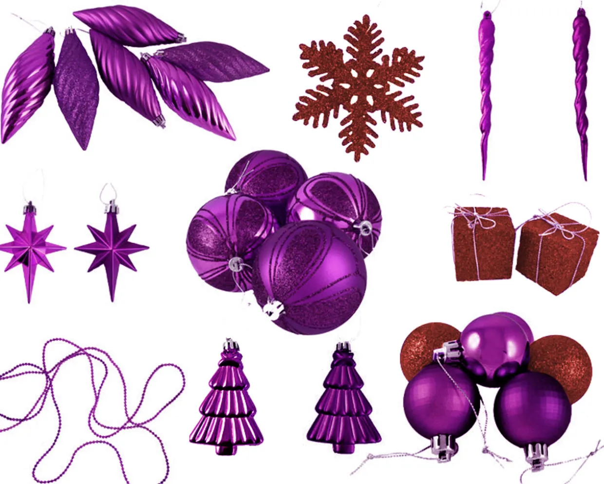 125ct Purple and Red Shatterproof 3-Finish Christmas Ornaments 5.5" (139.7mm)