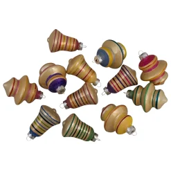 12ct Purple 2-Finish Striped Glass Christmas Finial and Bell Ornaments 2.75