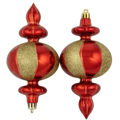 8ct Red and Gold Shatterproof Finial Christmas Ornaments, 6