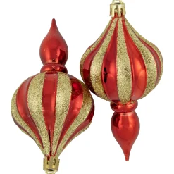 8ct Red and Gold Shatterproof Finial Christmas Ornaments, 4.75