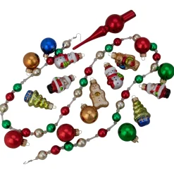 18ct Red and Green Beaded Garland with Christmas Ornaments 30"