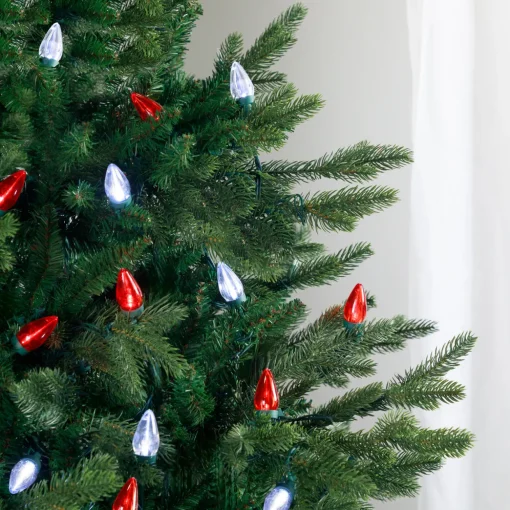 25ct Red and Pure White LED C7 Christmas Lights - 16ft Green Wire