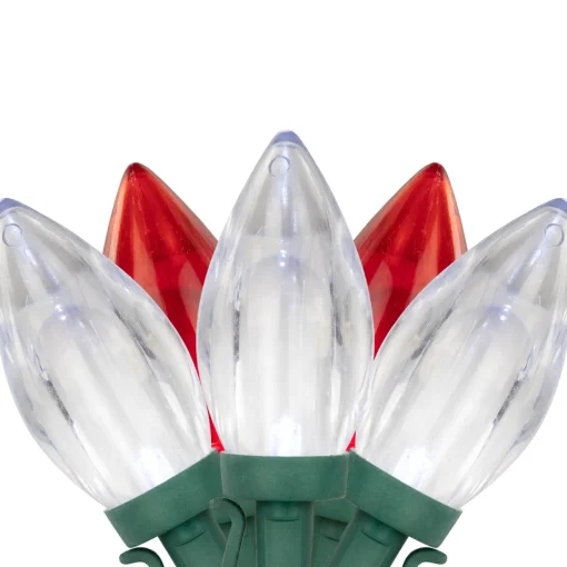 25ct Red and Pure White LED C9 Christmas Lights, 16ft Green Wire