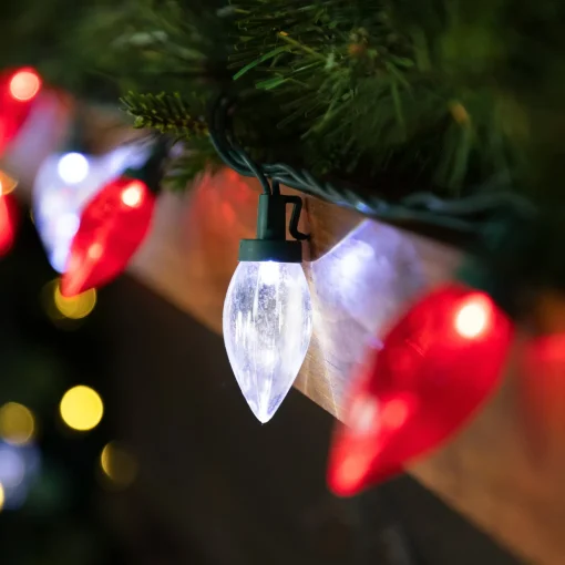 25ct Red and Pure White LED C9 Christmas Lights, 16ft Green Wire