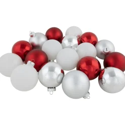 72ct Red, Silver and White Shiny and Matte Glass Ball Christmas Ornaments 3.25-4"