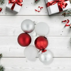 72ct Red, Silver and White Shiny and Matte Glass Ball Christmas Ornaments 3.25-4"