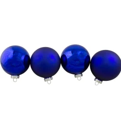 4ct Royal Blue 2-Finish Glass Christmas Ball Ornaments 4" (100mm)