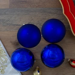 4ct Royal Blue 2-Finish Glass Christmas Ball Ornaments 4" (100mm)