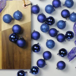 96ct Royal Blue Shatterproof 4-Finish Christmas Ball Ornaments 1.5" (40mm)
