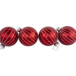 4ct Shiny Red and White Striped Glass Ball Christmas Ornaments 3