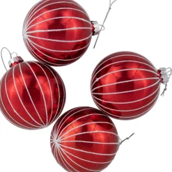 4ct Shiny Red and White Striped Glass Ball Christmas Ornaments 3
