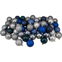 60ct Silver and Blue Shatterproof 3-Finish Christmas Ball Ornaments 2.5" (60mm)