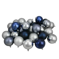 32ct Silver and Blue Shatterproof 2-Finish Christmas Ball Ornaments 3.25" (80mm)