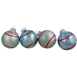 4ct Silver and Blue Snowflake Glass Ball Christmas Ornament 2.75" (70mm)
