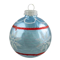 4ct Silver and Blue Snowflake Glass Ball Christmas Ornament 2.75