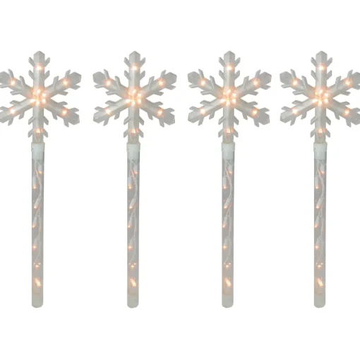 4ct Snowflakes Christmas Pathway Marker with Lawn Stakes - Clear Lights