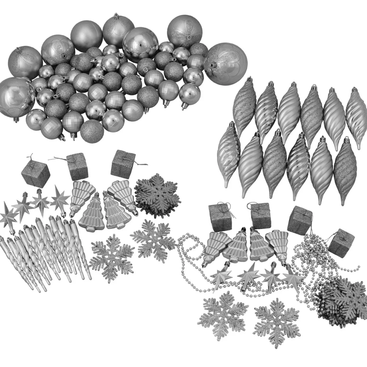 125ct Splendor Silver Shatterproof 4-Finish Christmas Ornaments 5.5" (140mm)