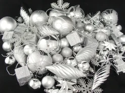 125ct Splendor Silver Shatterproof 4-Finish Christmas Ornaments 5.5" (140mm)