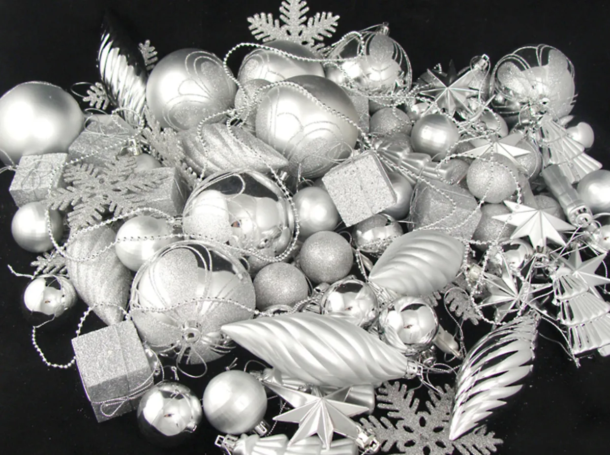 125ct Splendor Silver Shatterproof 4-Finish Christmas Ornaments 5.5" (140mm)