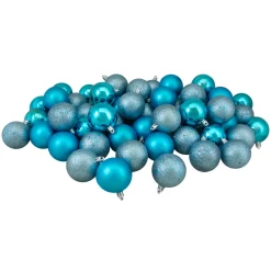 60ct Turquoise Blue Shatterproof 4-Finish Christmas Ball Ornaments 2.5" (60mm)