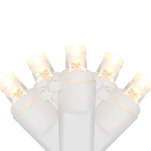 50ct Warm White LED Wide Angle Christmas Lights, 16.25ft White Wire