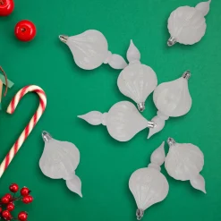 8ct White Shatterproof Finial Christmas Ornaments, 4.75"