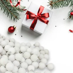 96ct White Shatterproof 4-Finish Christmas Ball Ornaments 1.5