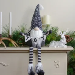 Dangling Striped Legs "JOY" Gnome Christmas Figure - 30" - Black and White