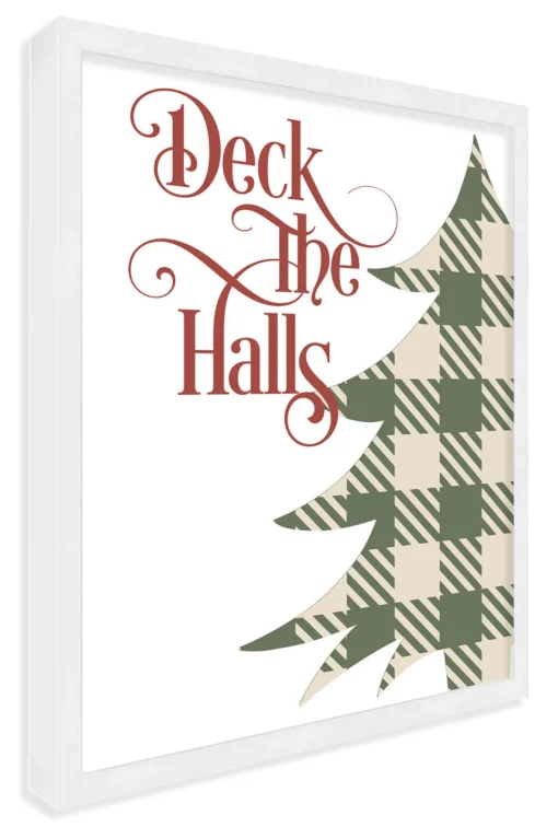 Deck the Halls - Plaid Tree 10" x 12.5" Framed Christmas Wall Decor Art Print Sign Poster in a Natural Wooden Frame with UV Acrylic and Hangers