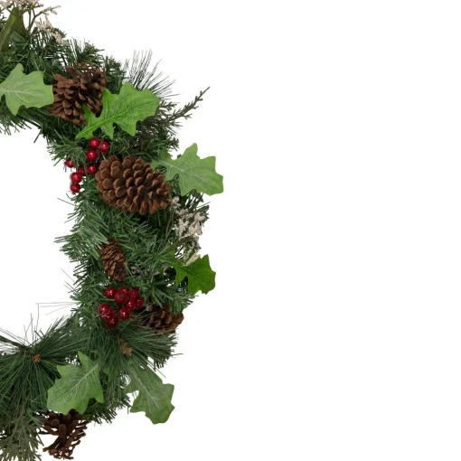 Decorated Natural Pine and Berry Artificial Christmas Wreath, 24-Inch, Unlit