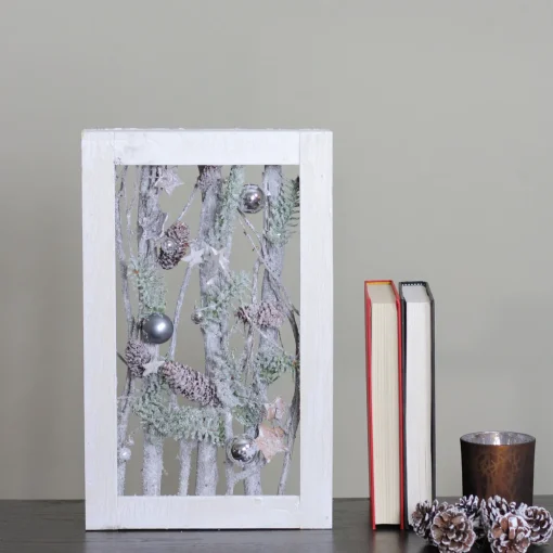 Decorated Standing Birch Branches in Wood Frame Table or Wall Decoration - 14.25"