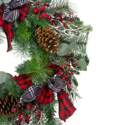 Dual Plaid and Berries Artificial Christmas Wreath - 24