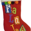 Embellished Red Felt Fa La La Pom Pom Christmas Holiday Stocking