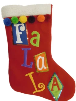 Embellished Red Felt Fa La La Pom Pom Christmas Holiday Stocking