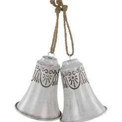 Embossed Bells Christmas Ornaments - 6" - White - Set of 2