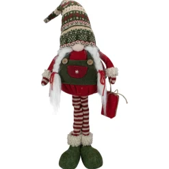 Fair Isle Standing Gnome Girl Christmas Figure - 28" - Red and Green
