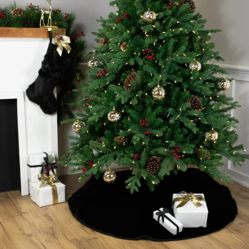 Faux Black Sable Fur Christmas Tree Skirt - 48"