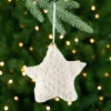 Faux Fur Star Plush Christmas Ornaments - 4.75" - Cream - Set of 4