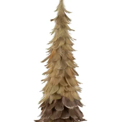 Feather Layered Cone Tree Christmas Decoration - 19.5" - Moss Green and Brown